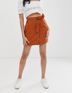 Трапециевидная мини-юбка цвета ржавчины с пуговицами Miss Selfridge-Оранжевый