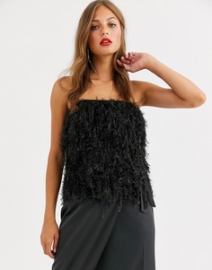 Топ-бандо с искусственными перьями ASOS DESIGN-Черный