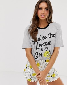 Пижамный комплект с футболкой и шортами \youre the lemon to my gin\" ASOS DESIGN-Мульти