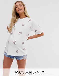 Белая свободная футболка с вышивкой ASOS DESIGN Maternity-Белый