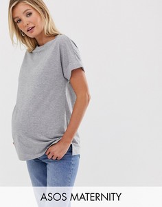 Серая меланжевая oversize-футболка бойфренда с отворотами на рукавах ASOS DESIGN Maternity-Серый