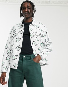 Белая джинсовая куртка со сплошным принтом ASOS DESIGN-Белый