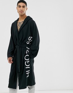 Черный халат с капюшоном и логотипом BOSS bodywear