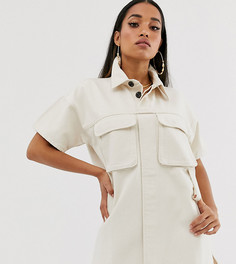 Джинсовое платье-рубашка прямого кроя ASOS DESIGN Petite-Белый