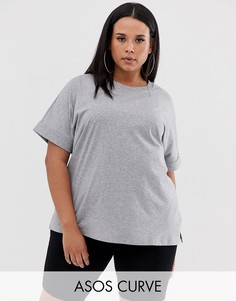 Серая меланжевая oversize-футболка бойфренда с отворотами на рукавах ASOS DESIGN Curve-Серый