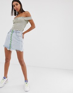 Голубая джинсовая юбка на молнии Bershka-Синий