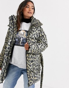 Дутая куртка с затягивающимся шнурком на талии и звериным принтом ASOS DESIGN-Мульти