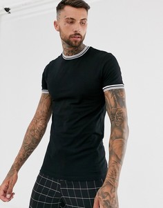 Черная эластичная приталенная футболка с отделкой ASOS DESIGN-Черный