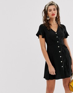 Черное платье-рубашка с расклешенными рукавами River Island-Черный