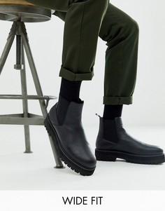 Черные ботинки челси из искусственно кожи для широкой стопы на массивной подошве ASOS DESIGN-Черный