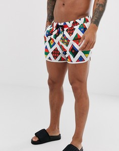 Короткие шорты для плавания и бега с принтом ASOS DESIGN-Черный