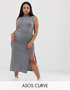 Меланжевое платье миди с высоким воротом ASOS DESIGN Curve-Синий