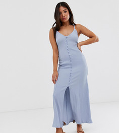 Платье макси на пуговицах эксклюзивно для ASOS DESIGN Petite-Синий