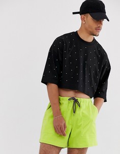 Укороченная oversize-футболка с отделкой камнями ASOS DESIGN-Черный