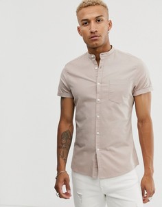 Приталенная оксфордская рубашка с воротником на пуговице ASOS DESIGN-Коричневый