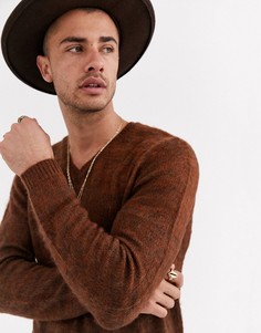 Фактурный вязаный джемпер с V-образным вырезом ASOS DESIGN-Коричневый