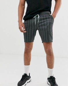 Трикотажные укороченные брюки в тонкую полоску ASOS DESIGN-Серый