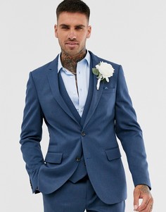 Синий приталенный пиджак из саржи ASOS DESIGN wedding