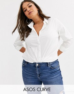 Эластичная хлопковая рубашка с длинными рукавами ASOS DESIGN Curve-Белый