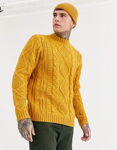 Джемпер горчичного цвета плотной крупной вязки с высоким воротником ASOS DESIGN-Желтый