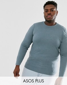 Синий меланжевый лонгслив с круглым вырезом ASOS DESIGN Plus