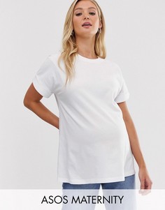 Белая oversize-футболка бойфренда с отворотами на рукавах ASOS DESIGN Maternity-Белый
