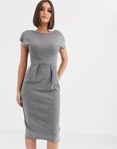 Супермягкое платье-футляр с V-образным вырезом на спине ASOS DESIGN-Серый