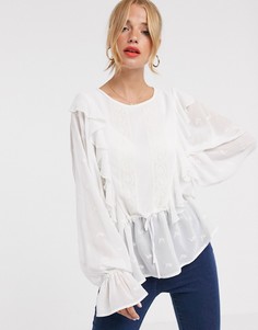 Лонгслив с оборками и вышивкой ASOS DESIGN-Белый