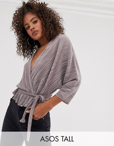 Плиссированный топ с запахом и завязкой сбоку ASOS DESIGN Tall-Фиолетовый