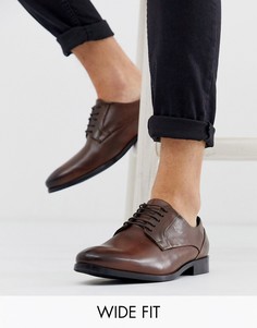 Коричневые кожаные туфли на шнуровке для широкой стопы с натуральной подошвой ASOS DESIGN-Коричневый
