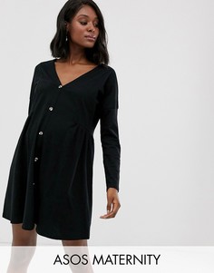 Свободное платье на пуговицах ASOS DESIGN Maternity-Черный