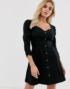 Чайное платье с объемными рукавами ASOS DESIGN-Черный