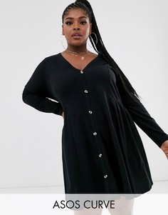 Свободное платье с пуговицами ASOS DESIGN Curve-Черный