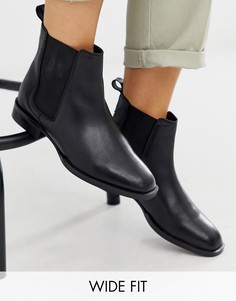 Черные кожаные ботильоны челси для широкой стопы ASOS DESIGN April-Черный