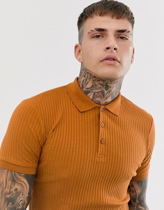 Оранжевое облегающее поло в рубчик ASOS DESIGN-Коричневый
