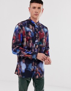 Темно-синяя oversize-рубашка с принтом ASOS DESIGN-Темно-синий