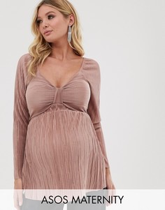 Плиссированный топ с узлом спереди ASOS DESIGN Maternity-Розовый