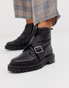 Черные кожаные ботинки на массивной подошве со шнуровкой ASOS DESIGN Agility premium-Черный