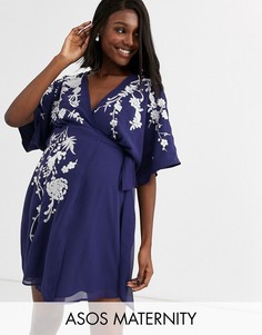 Платье мини с запахом и вышивкой ASOS DESIGN Maternity-Фиолетовый