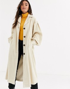 Кремовый вельветовый тренч в крупный рубчик ASOS DESIGN-Коричневый