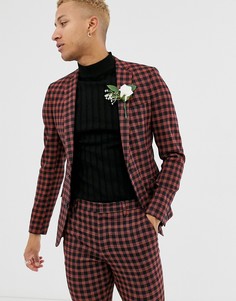 Супероблегающий пиджак в сине-оранжевую клетку ASOS DESIGN-Темно-синий