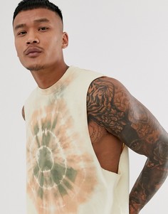 Свободная футболка без рукавов с заниженной проймой и принтом тай-дай ASOS DESIGN-Бежевый