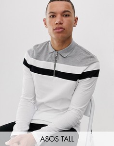 Белый лонгслив-поло в стиле колор блок с молнией ASOS DESIGN Tall