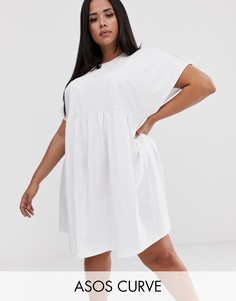 Свободное платье мини с пуговицами на рукавах ASOS DESIGN Curve-Белый
