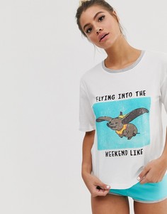 Комплект из футболки и шортов с принтом Дамбо и надписью \flying into the weekend\" ASOS DESIGN Disney-Белый