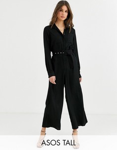 Комбинезон-рубашка с поясом и кюлотами ASOS DESIGN Tall-Черный