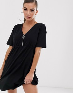 Свободное платье на молнии с карманами ASOS DESIGN-Черный