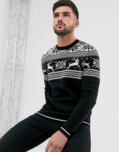 Черный обтягивающий джемпер с узором Фэйр-Айл ASOS DESIGN
