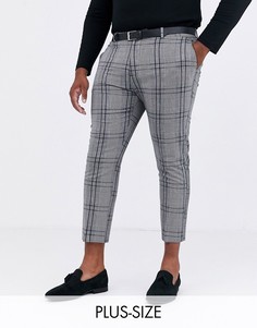 Серые зауженные строгие брюки в крупную клетку New Look Plus-Серый