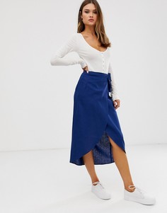 Юбка миди с запахом и завязкой ASOS DESIGN-Темно-синий